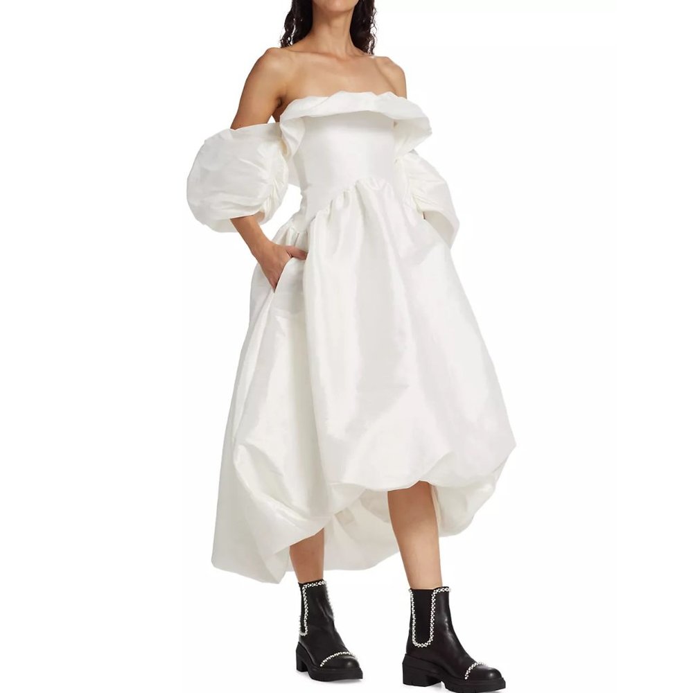 Kika Vargas White Reshma Long Taffeta Dress